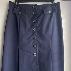 Ann Taylor LOFT Navy Button-Down Front A-Line Midi Skirt, Size 4